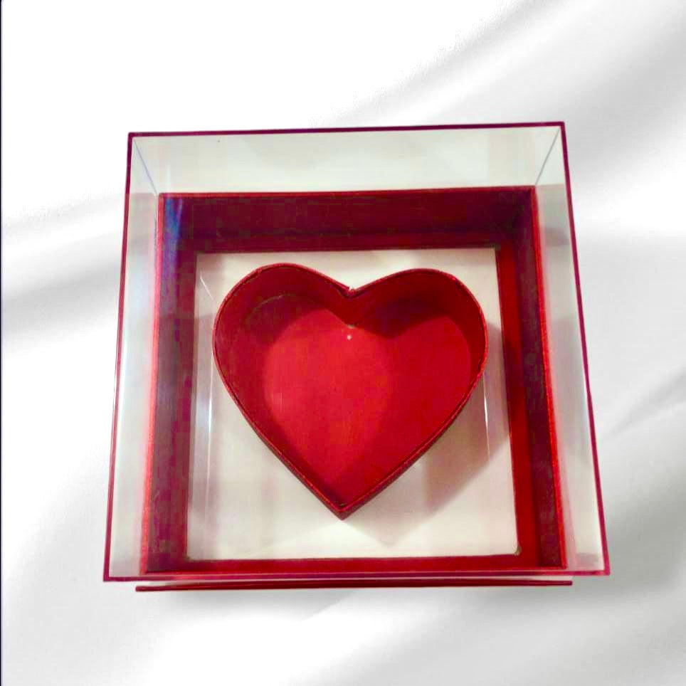 CORAZÓN - Estuche de lujo con Tapa de Acrílico 2 tamaños/ 1pz (No incluye flores)