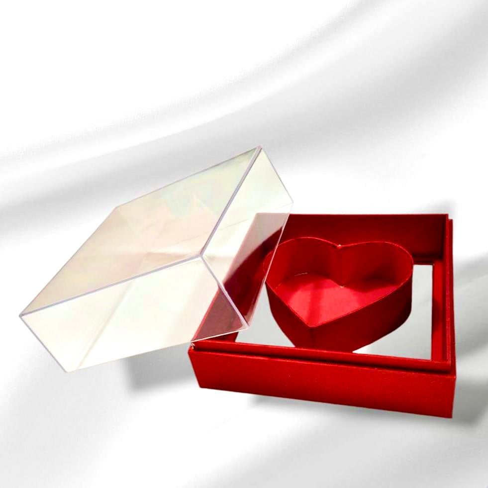 CORAZÓN - Estuche de lujo con Tapa de Acrílico 2 tamaños/ 1pz (No incluye flores)