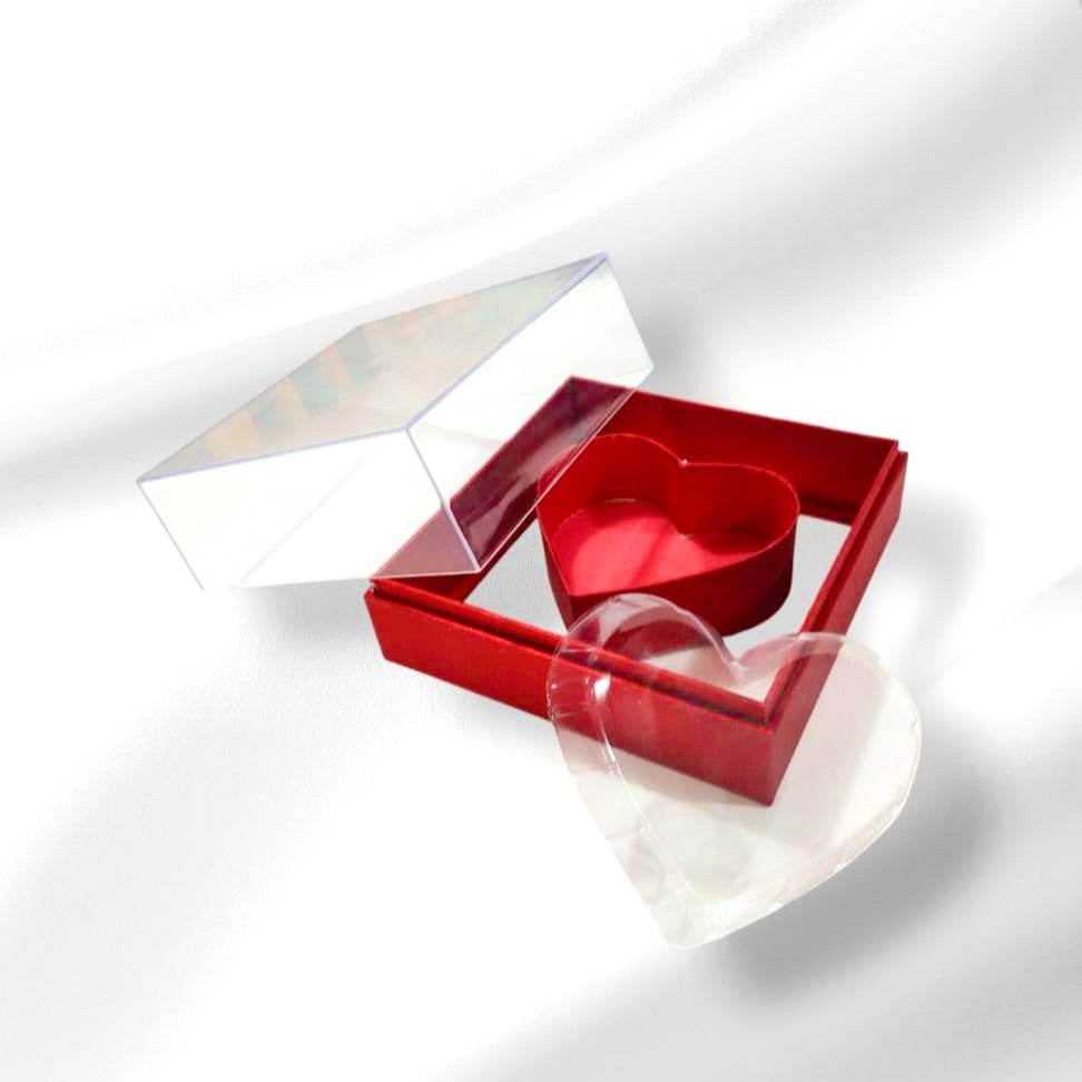 CORAZÓN - Estuche de lujo con Tapa de Acrílico 2 tamaños/ 1pz (No incluye flores)