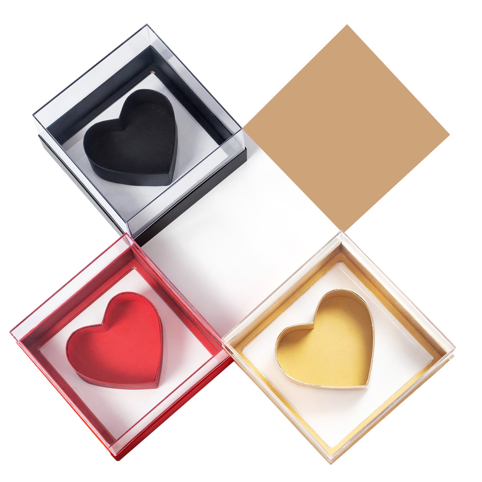 CORAZÓN - Estuche de lujo con Tapa de Acrílico 2 tamaños/ 1pz (No incluye flores)