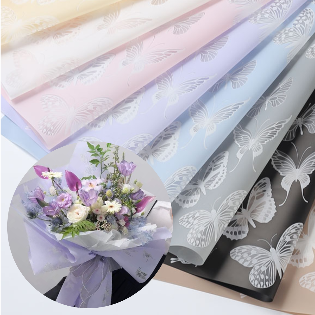 Papel Coreano para ramos de flores MARIPOSAS / Paq. 20 Pliegos