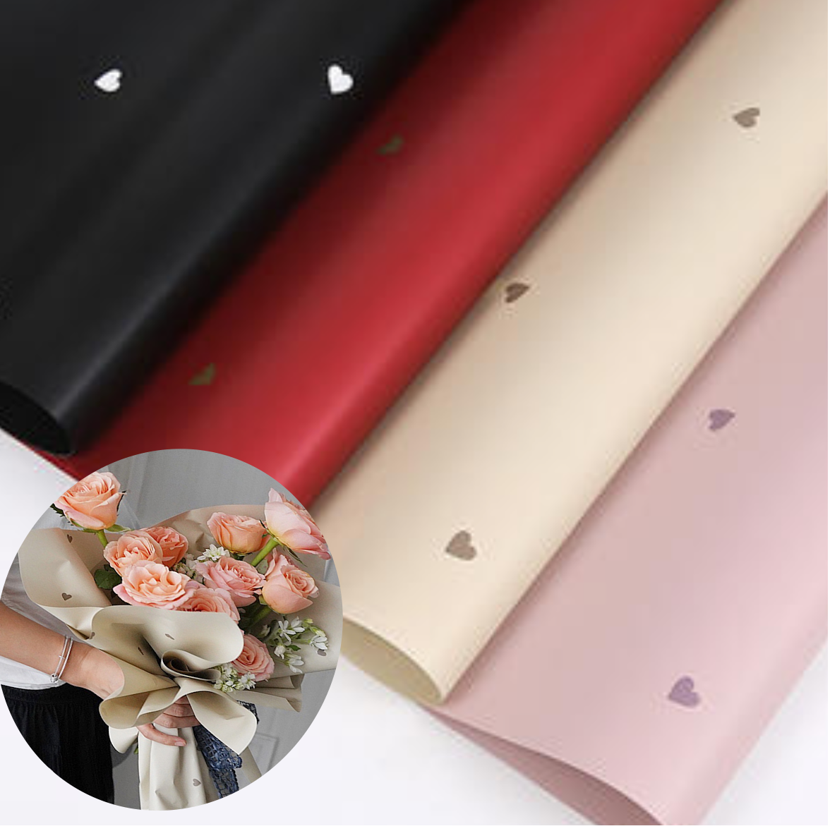 Papel Coreano para floristeria CORAZONES / Paq. 20 Pliegos (NUEVOS COLORES)