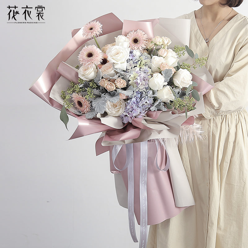 Papel Coreano para floristeria DUO PASTEL ORO ROSA / Paq. 20 Pliegos