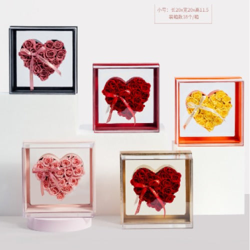 CORAZÓN - Estuche de lujo con Tapa de Acrílico 2 tamaños/ 1pz (No incluye flores)