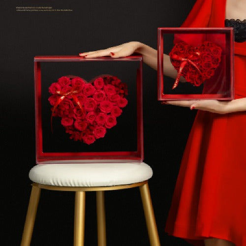 CORAZÓN - Estuche de lujo con Tapa de Acrílico 2 tamaños/ 1pz (No incluye flores)