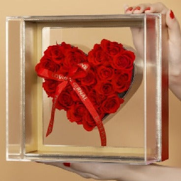 CORAZÓN - Estuche de lujo con Tapa de Acrílico 2 tamaños/ 1pz (No incluye flores)