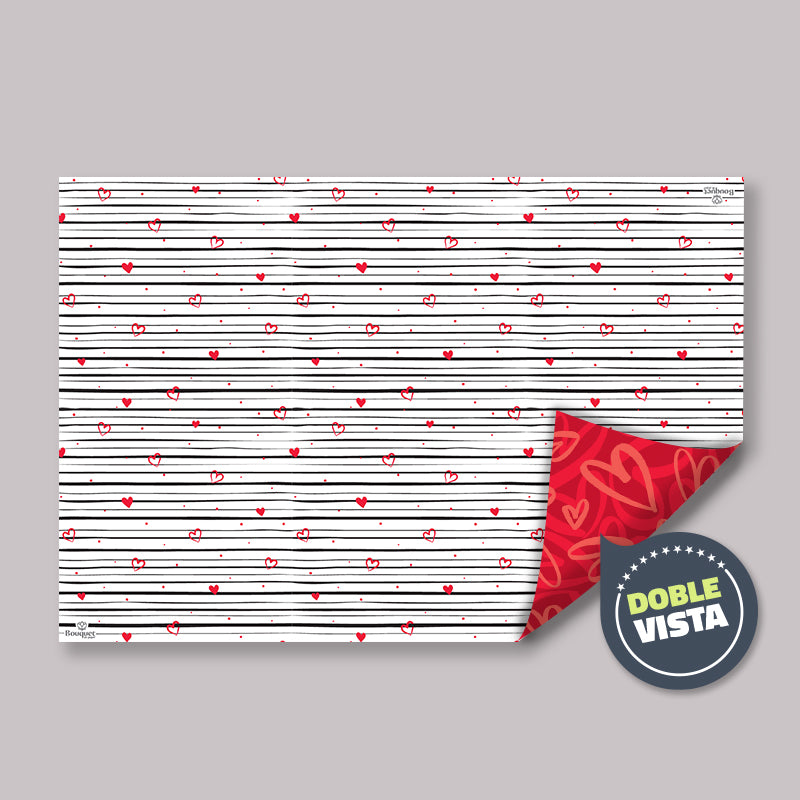 Papel Decorado CORAZONES / 12 pliegos por paq.